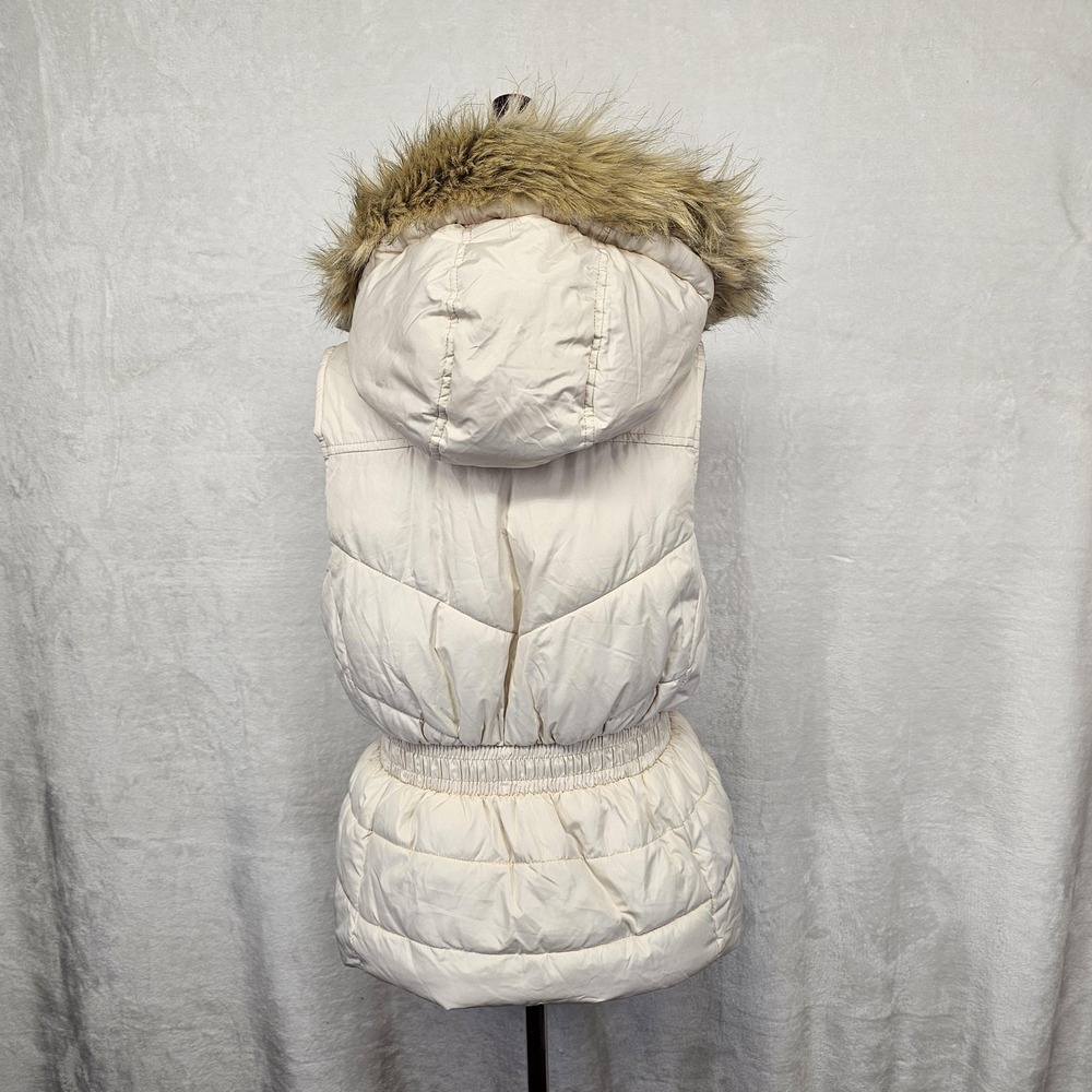 Banana Republic Vest Womens S White Hooded Quilted Puffer Faux Fur Y2K Style - Picture 4 of 11